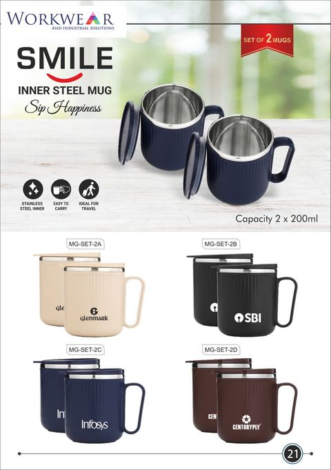 Smile — Set of 2 Steel Mugs