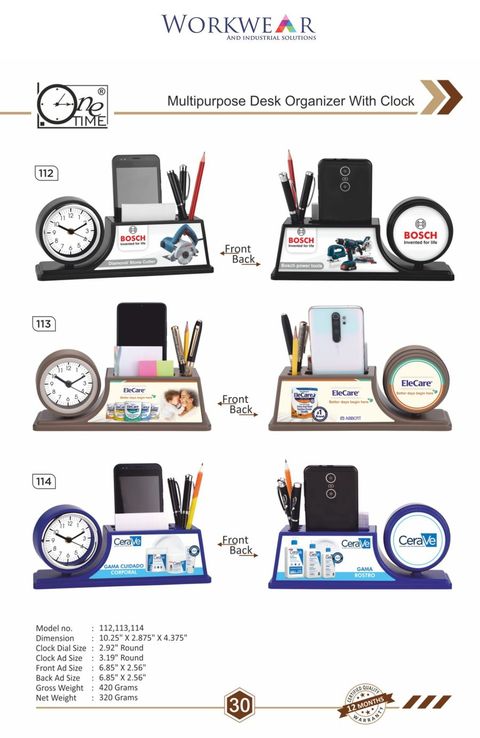 Desk Organizer with Clock — Models 112, 113, 114